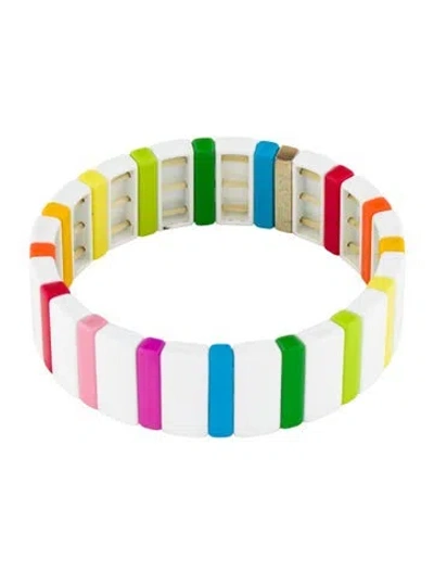Pre-owned Roxanne Assoulin Enamel Line By Line Stretch Bracelet, 6.5" In Multi
