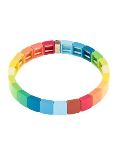 Pre-owned Roxanne Assoulin Enamel Rainbow Brite Stretch Bracelet, 6.25" In Multi