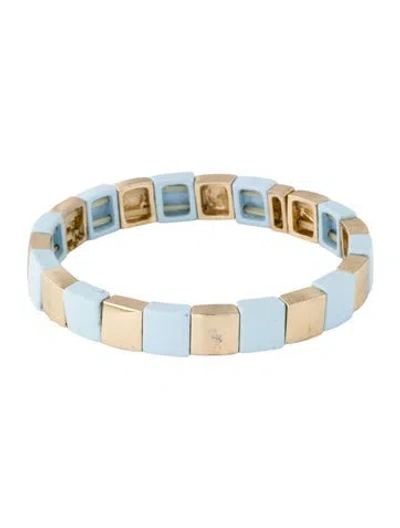 Pre-owned Roxanne Assoulin Enamel Stretch Bangle Bracelet, 6.25" In Blue