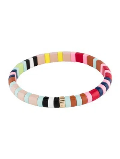 Pre-owned Roxanne Assoulin Enamel Stretch Bangle Bracelet, 6.5" In Multi
