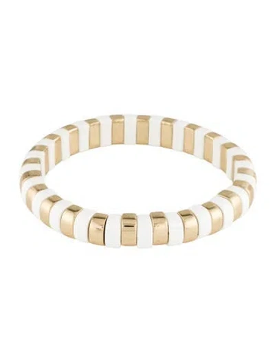 Pre-owned Roxanne Assoulin Enamel Stretch Bangle Bracelet, 6.5" In White