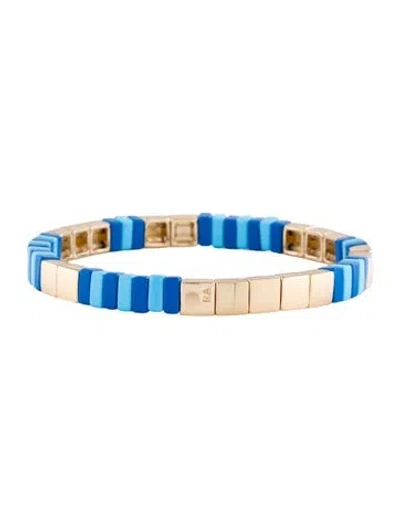 Pre-owned Roxanne Assoulin Enamel Stretch Bangle Bracelet, 6.75" In Blue