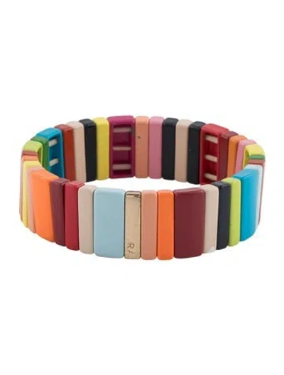 Pre-owned Roxanne Assoulin Enamel Stretch Bead Bracelet, 6" In Multi
