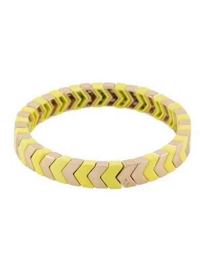 Pre-owned Roxanne Assoulin Enamel Stretch Bead Bracelet, 6.25" In Yellow
