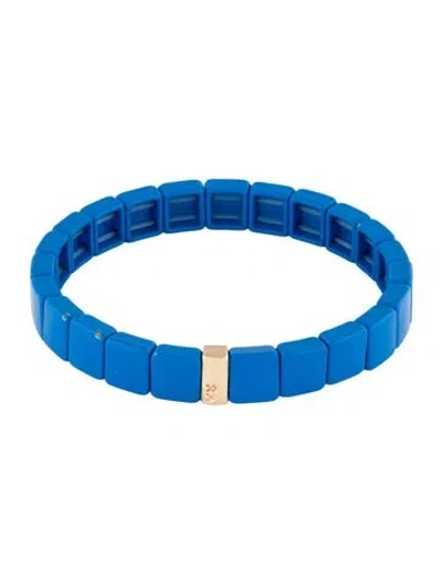 Pre-owned Roxanne Assoulin Enamel Stretch Bead Bracelet, 6.5" In Blue