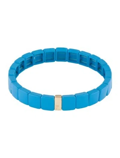 Pre-owned Roxanne Assoulin Enamel Stretch Bead Bracelet, 6.5" In Blue