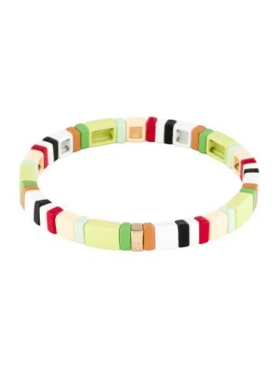 Pre-owned Roxanne Assoulin Enamel Stretch Bead Bracelet, 6.5" In Multi