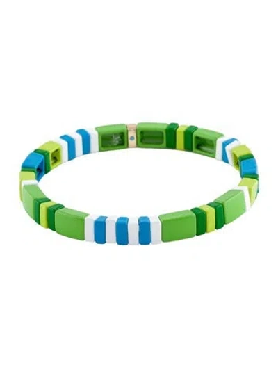 Pre-owned Roxanne Assoulin Enamel Stretch Bead Bracelet, 6.5" In Multi