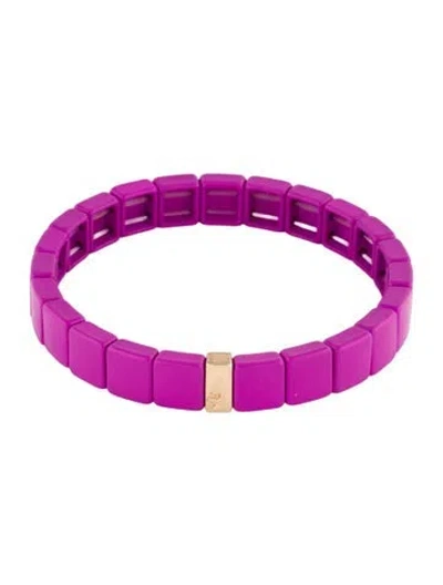 Pre-owned Roxanne Assoulin Enamel Stretch Bead Bracelet, 6.5" In Purple
