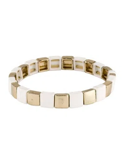 Pre-owned Roxanne Assoulin Enamel Stretch Bead Bracelet, 6.5" In White