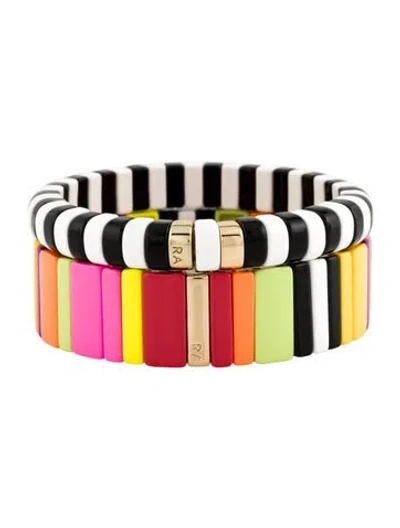 Pre-owned Roxanne Assoulin Enamel Stretch Bead Bracelet Set In Multi