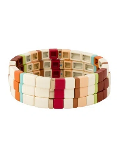Pre-owned Roxanne Assoulin Enamel Stretch Bracelet Set, 6.5"