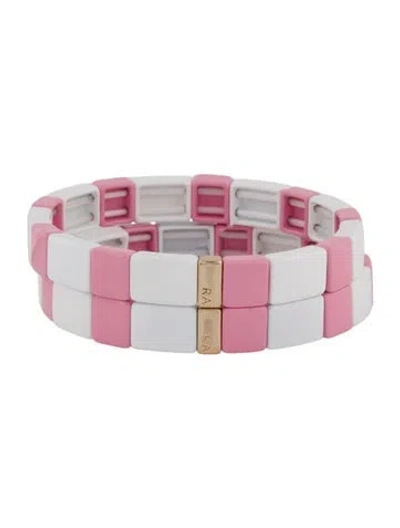 Pre-owned Roxanne Assoulin Enamel Stretch Bracelet Set Of 2, 6" In Multi