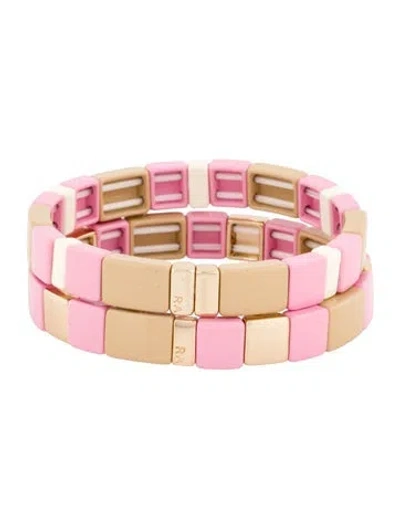 Pre-owned Roxanne Assoulin Enamel Stretch Bracelet Set Of 2, 6" In Multi