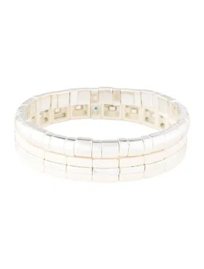 Pre-owned Roxanne Assoulin Enamel Stretch Bracelet Set Of 2, 6.75" In Multi