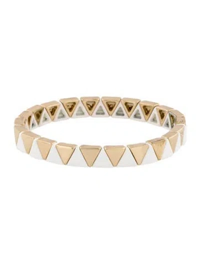 Pre-owned Roxanne Assoulin Enamel Two-tone Stretch Bead Bracelet, 6.5" In Gold/white