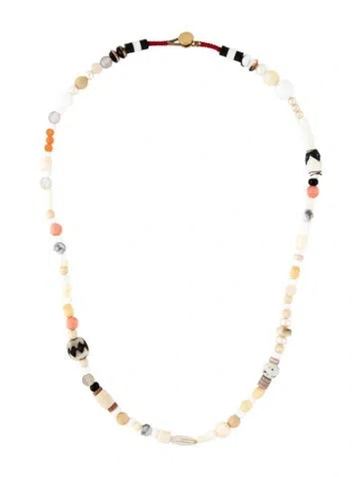 Pre-owned Roxanne Assoulin Faux Pearl & Stone Bead Necklace, 21" In Black/orange/pink