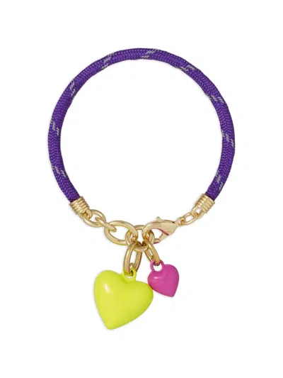 Roxanne Assoulin Happy Cord Double-heart Charm Bracelet In Blue