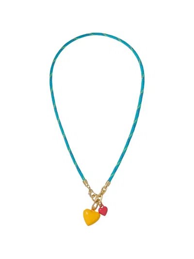 Roxanne Assoulin Happy Cord Double-heart Necklace In Blue