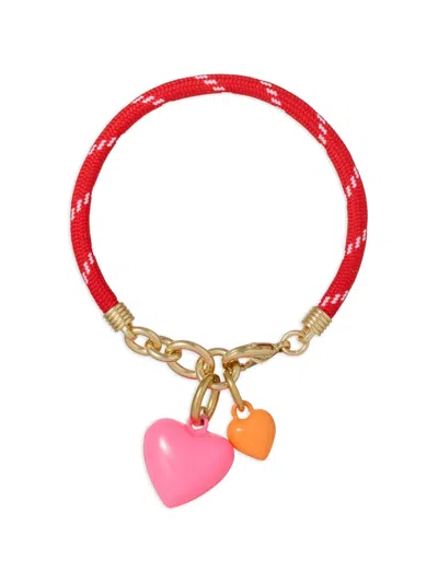 Roxanne Assoulin Happy Cord Double-heart Pendant Bracelet In Red