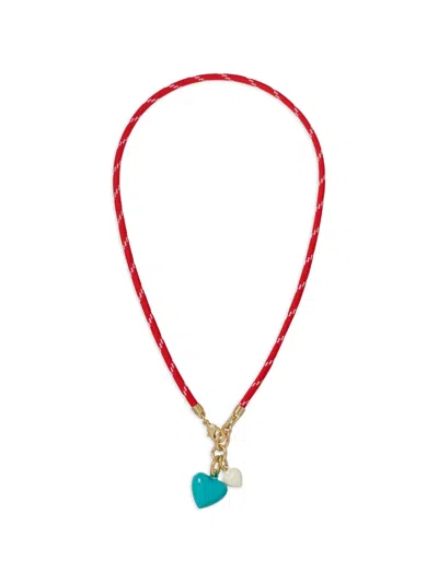 Roxanne Assoulin Happy Cord Double-heart Pendant Necklace In Red