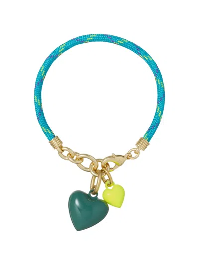 Roxanne Assoulin Happy Cord Mini Double Heart Bracelet In Blue
