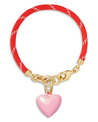 Roxanne Assoulin Happy Cord Puffy Heart Charm Bracelet In Red