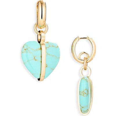 Roxanne Assoulin The Stone Mini Heart Gold-tone And Turquoise Earrings In Green