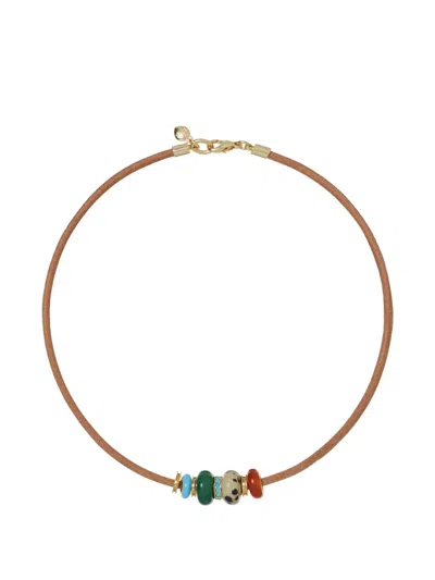 Roxanne Assoulin Leather Stone Slider Necklace In Brown