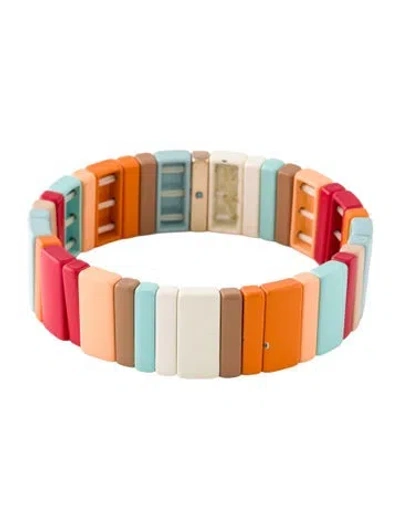 Pre-owned Roxanne Assoulin 'line By Line' Enamel Bead Stretch Bracelet, 6.5" In Multi