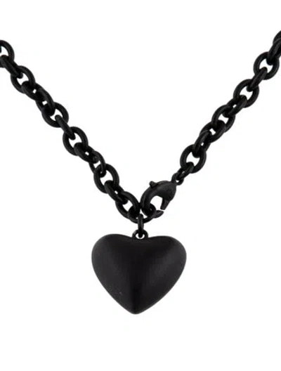 Pre-owned Roxanne Assoulin Mini Puffy Heart Pendant Necklace, 19" In Black