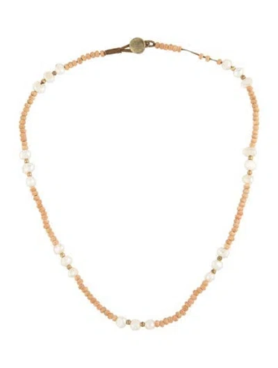 Pre-owned Roxanne Assoulin Pearl & Bead Beach Choker Necklace, 16" In Brown/white