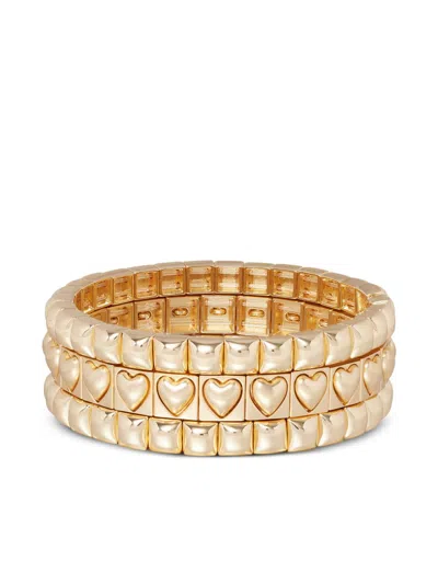 Roxanne Assoulin Puffy Heart Stud Bracelet (set Of Three) In Gold