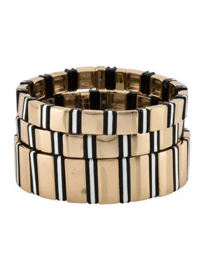 Pre-owned Roxanne Assoulin Resin & Enamel Beaded Stretch Bangle Bracelet, 6.25" In Multi