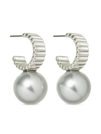 Roxanne Assoulin Ribbed-hoop Pearl Earrings In Metallic