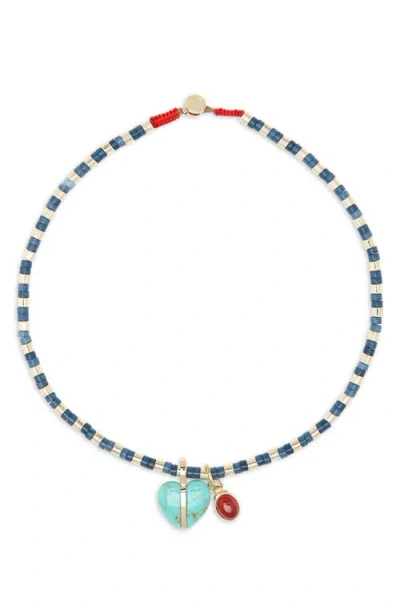 Roxanne Assoulin Semi Heishi Bead & Charm Necklace In Blue