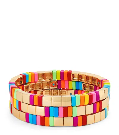 Roxanne Assoulin Set Of 3 Chasing Rainbow Bracelets In Gold