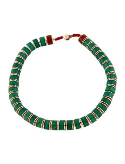 Pre-owned Roxanne Assoulin Stone Slice Collar Necklace, 15.75" In Green/red