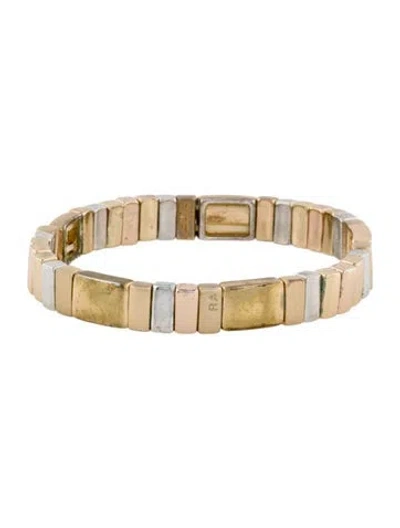 Pre-owned Roxanne Assoulin Two-tone Stretch Bead Bracelet, 6.5" In Gold/silver