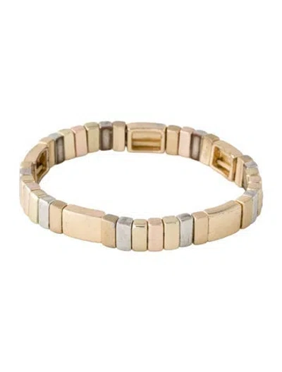 Pre-owned Roxanne Assoulin Two-tone Stretch Bead Bracelet, 6.5" In Multi
