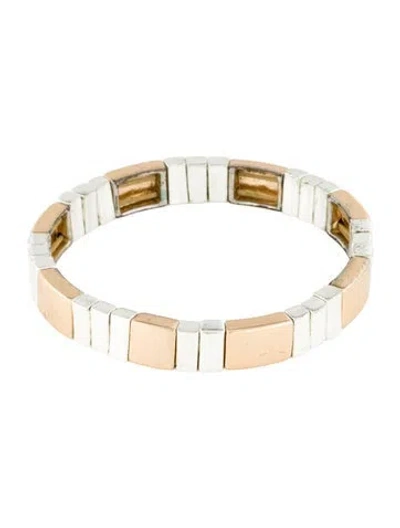 Pre-owned Roxanne Assoulin Two-tone Stretch Bead Bracelet, 6.5" In Multi