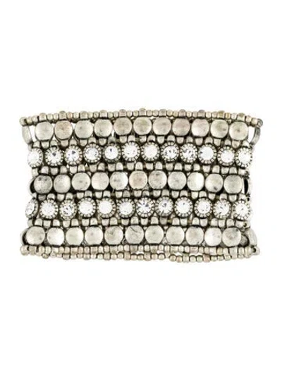 Pre-owned Roxanne Assoulin Wide Crystal & Bead Stretch Bracelet, 8" In Transparent