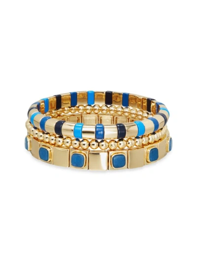 Roxanne Assoulin Women's True Blue 3-piece Goldtone & Howlite Stretch Bracelet Set In Shiny Gold Lapis