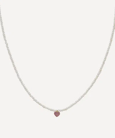 Roxanne First 14ct Gold Baby Potato Pearl And Pink Sapphire Heart Beaded Necklace