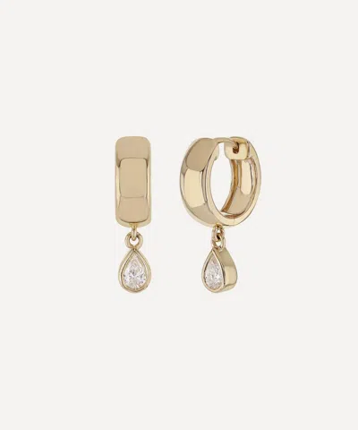 Roxanne First 14ct Gold Diamond Everyday Pear Drop Hoop Earrings