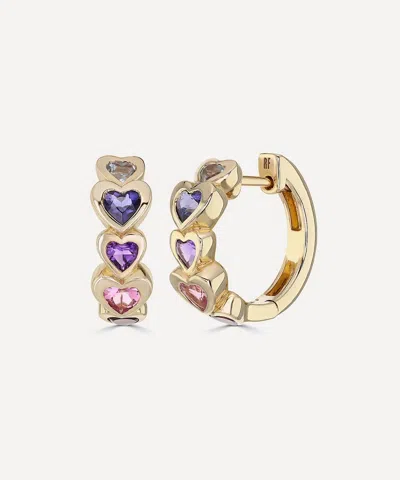 Roxanne First 14ct Gold Heart Stack Hoop Earrings