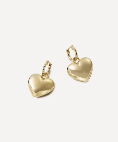 Roxanne First 14ct Gold Puffy Heart Drop Hoop Earrings