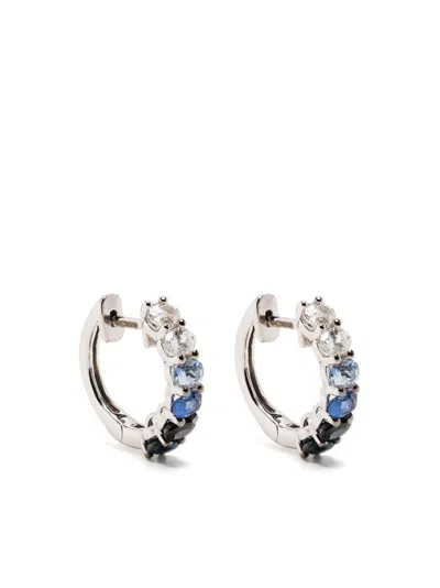 Roxanne First 14k White Gold Chunko Sapphire Hoop Earrings In Blue