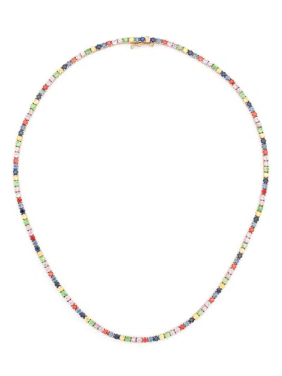 Roxanne First 14k Yellow Gold Graduated Rainbow Sapphire Necklace In Multicoloured