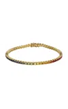 Roxanne First 14k Yellow Gold Graduated Rainbow  Sapphire Tennis Bracelet In Multi